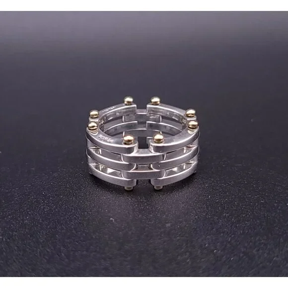Tiffany & Co Vintage Sterling Silver 18kt Yellow Gold Gatelink Ring Size 6.75 - Picture 3 of 8